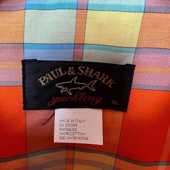 NWT Paul & Shark Yachting Button Down Dress Shirt Orange Plaid Men’s size XL - Picture 5 of 11